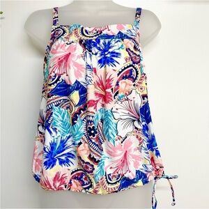 Beach House floral tankini top, size 6, shelf bra liner, adjustable tie